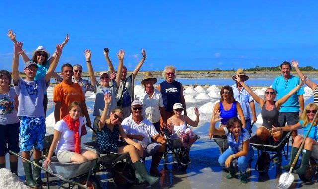 Our guests after getting their freshly-harvested salt from the saline at the Trapani, Sicily salt flats. 